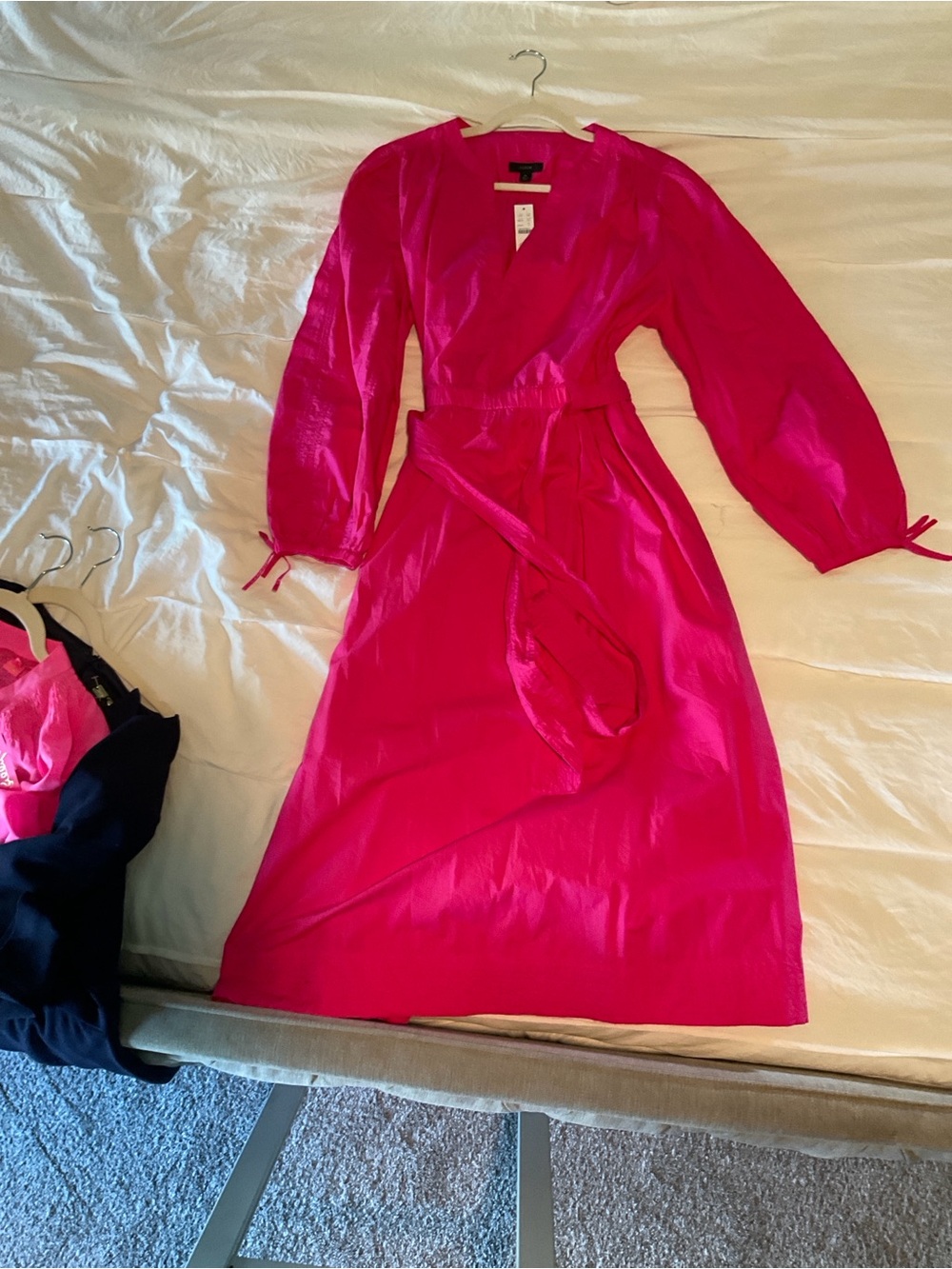 J. Crew Bright Pink Wrap Midi Dress